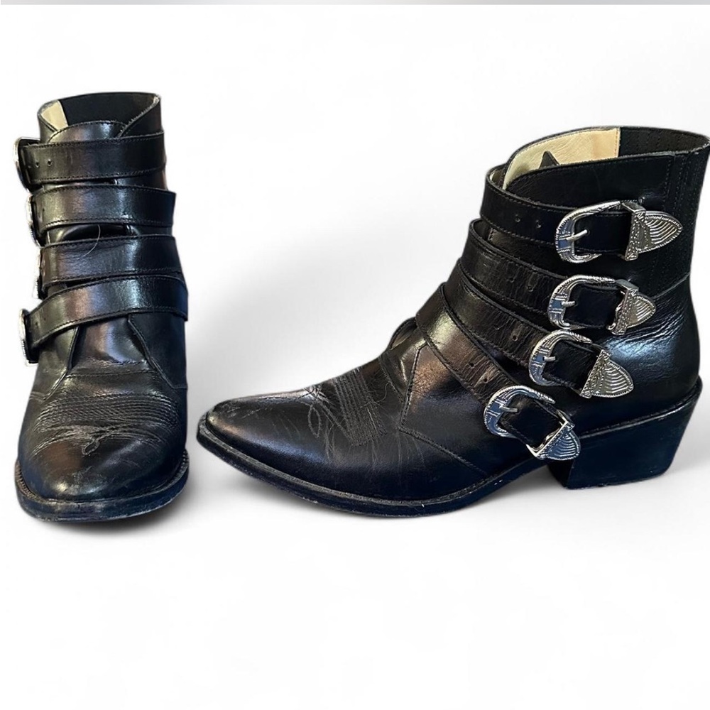 TOGA Pulla Black Ankle Boots with Silver Buckles